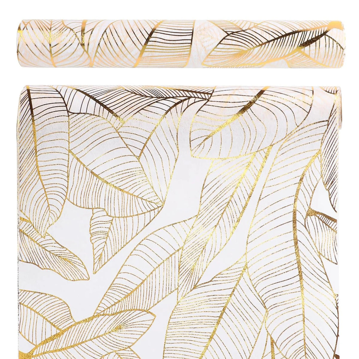 nappe moderne élégante feuilles dorées blanc décoration table serviettes assiettes verres