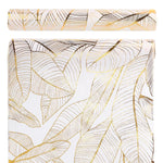 nappe moderne élégante feuilles dorées blanc décoration table serviettes assiettes verres