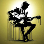 décoration murale silhouette guitariste noir contemporain abstraite métal opacité 26x30cm