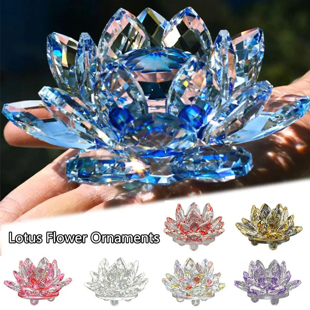 ornements lotus verre transparent rouge rose violet jaune facettes brillantes décoration zen moderne