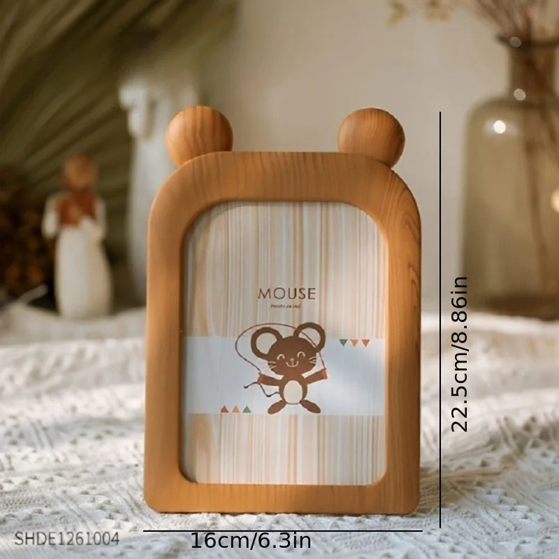 cadre photo bois naturel rayures horizontales illustration animale moderne ornement décoration