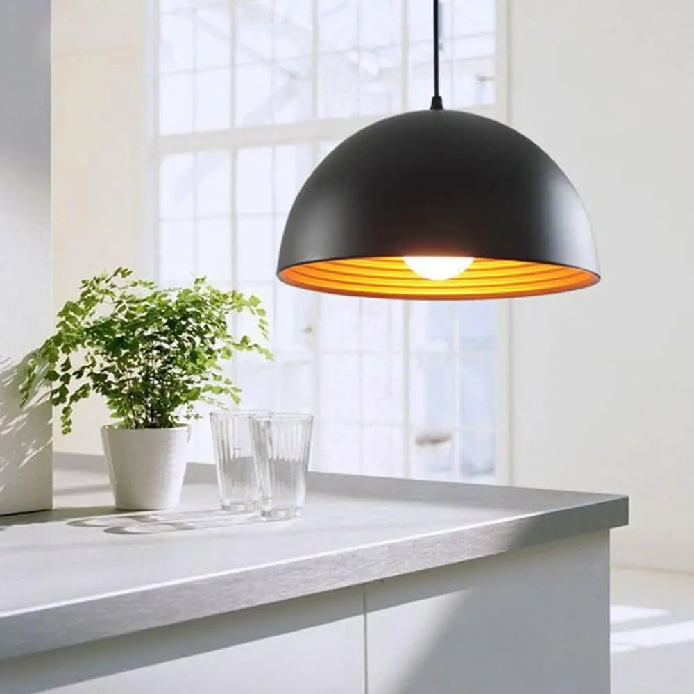 Suspension lumineuse moderne noir or ampoule e27 câble suspendu chambre salon ronde lisse