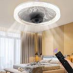 ventilateur led moderne télécommande blanc noir transparent cristal airflow lumiere vitesses