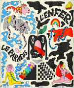 rideau douche graphique surréaliste métalliques personnages animaux fantastiques moderne blanc cassé