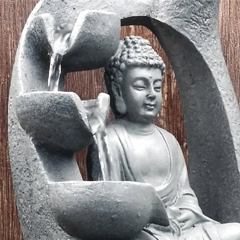 fontaine intérieure résine bouddha gris noir texture granit moderne feng shui pierres décoratives planteCascade