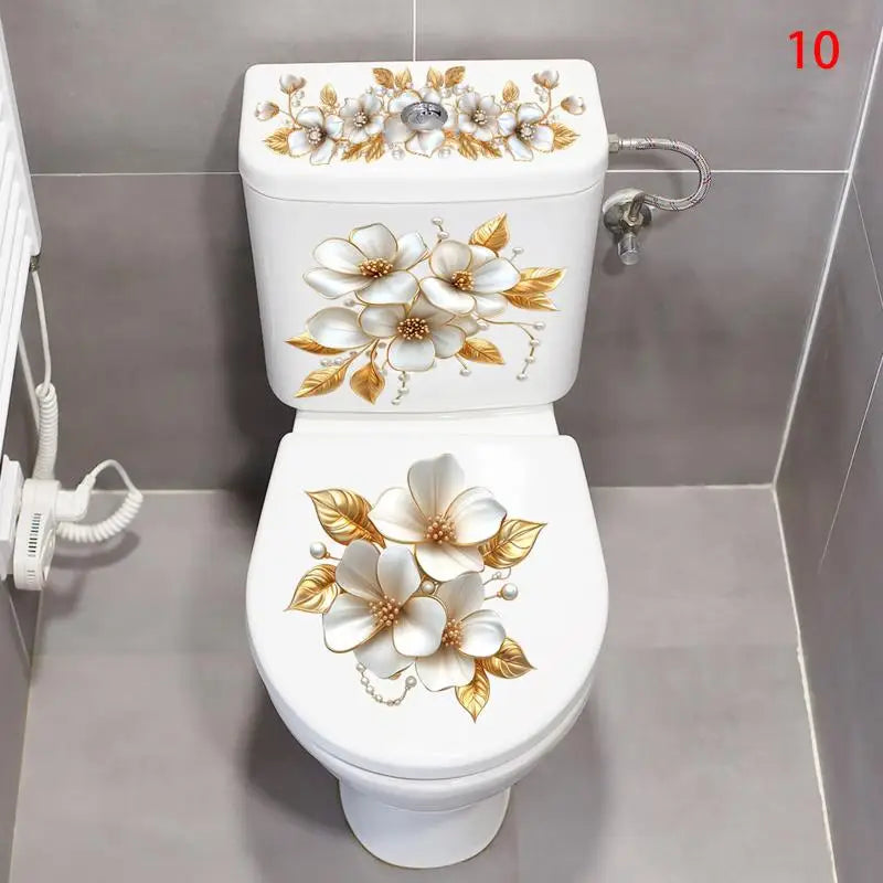 cache wc adhésif floral fleurs papillons blanc vert bleu rose violet mignon 30cmx59cm