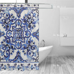 rideau douche polyester floral élégant blanc bleu métalliques classique large dimension
