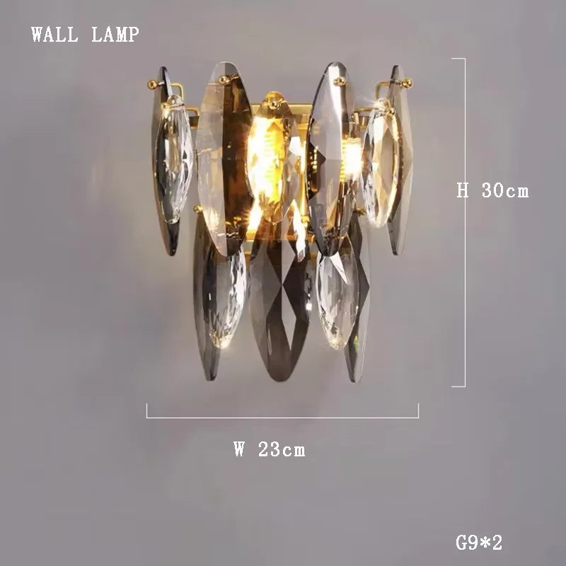 luminaire suspension cristal doré moderne lustre élégant salon salle manger luxe