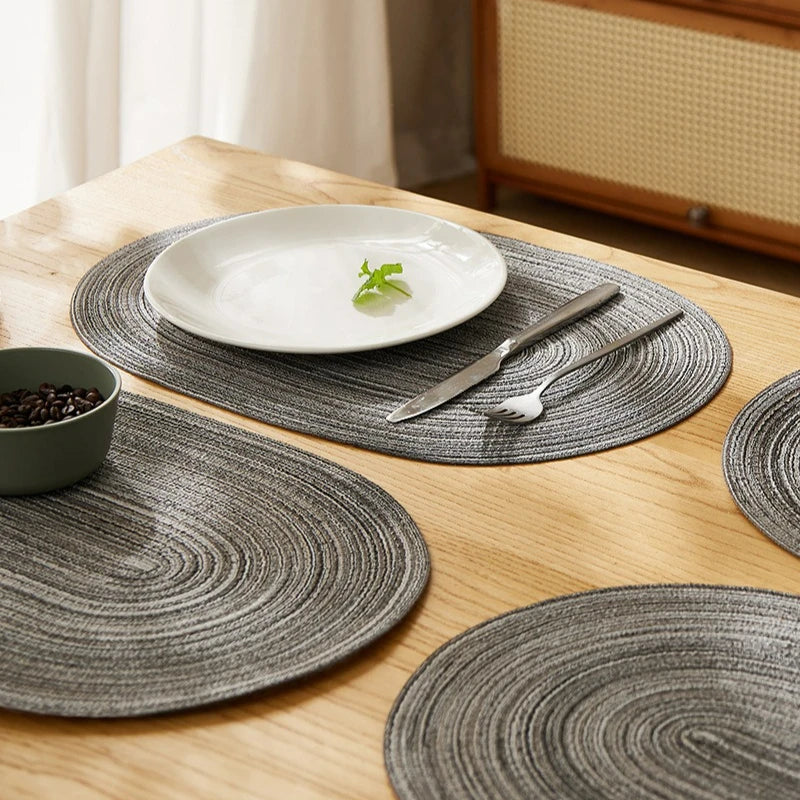lot sets table ronds coton tressé vert gris beige motif spirale