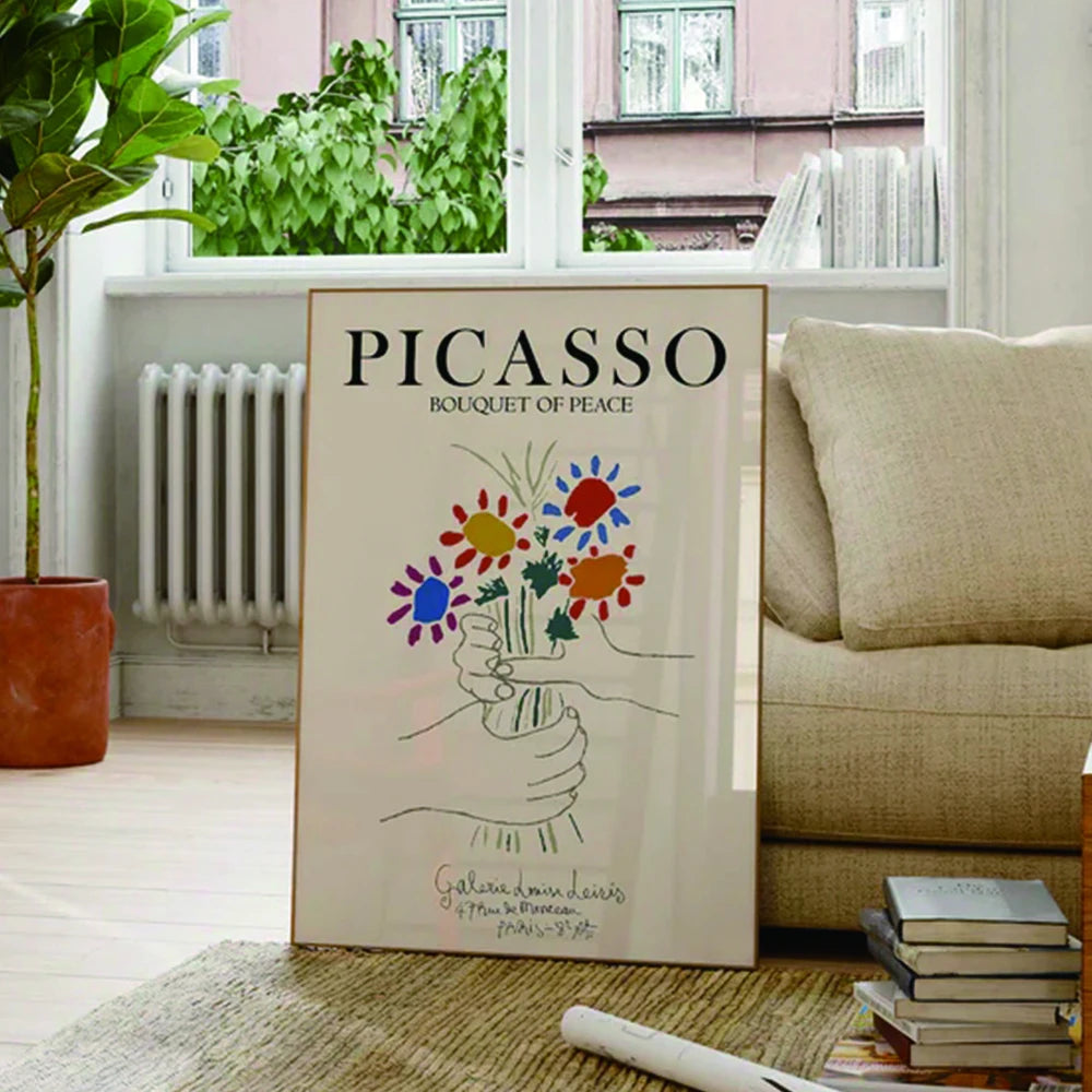 affiche picasso bouquet paix fleurs stylisées moderne salon chambre coucher décoration murale impression photo