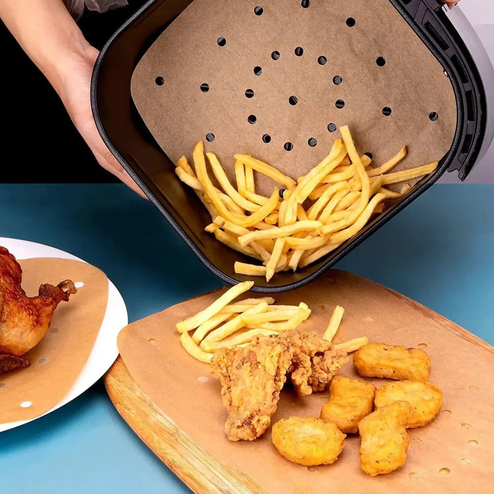 papier frire air fryer perforé moderne antiadhésif 18.5x18.5cm 20.5x20.5cm 23x23cm opaque beigeclair