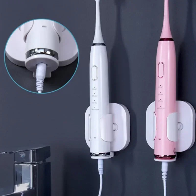 brosse dents électrique rechargeable support mural adhésif blanc rose moderne minimaliste