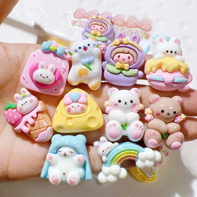 clips cheveux kawaii animaux mignons arc ciel coeurs love floral rose blanc jaune bleu