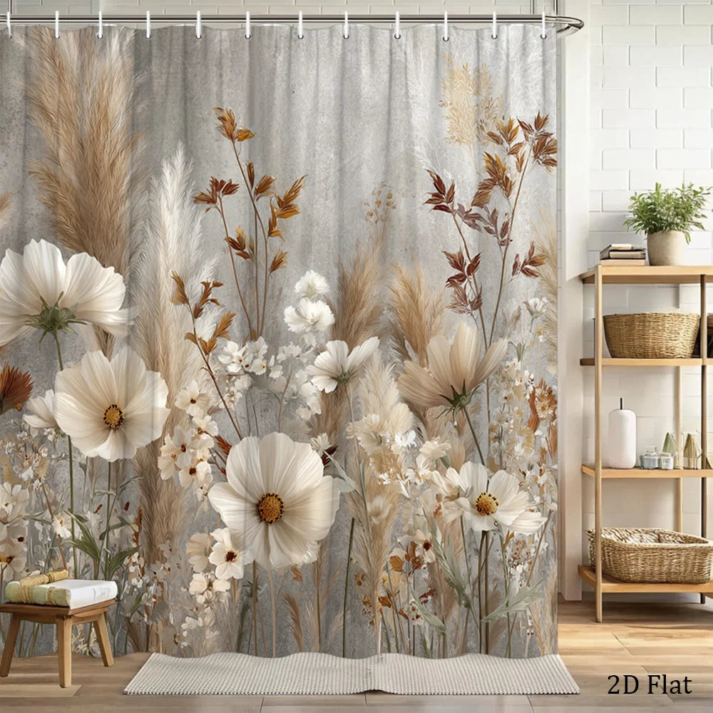 rideau douche fleuri classique beige gris moderne 180cm large