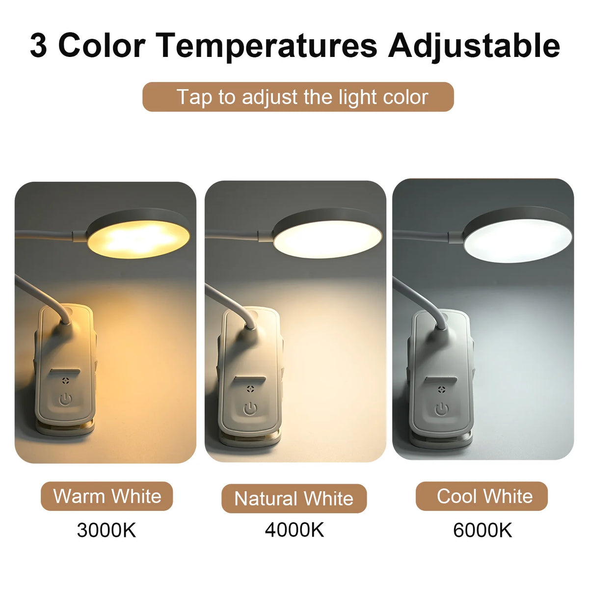 lampe pince rechargeable usb blanc minimaliste tactile interrupteur led réglable