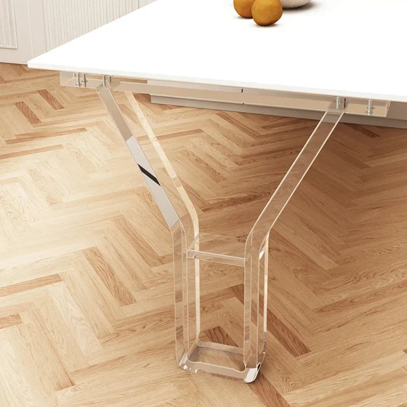 table pliante moderne transparente pieds brillants blanc visibles minimaliste 60cm 72cm