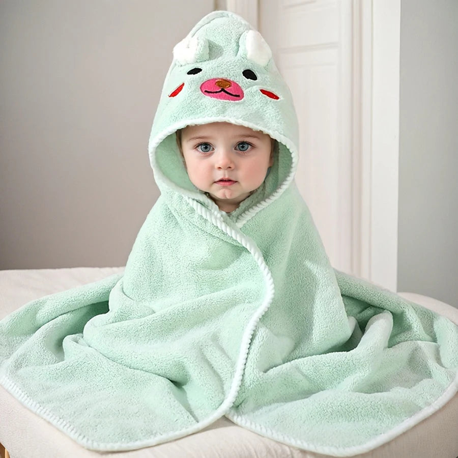 serviette bain bébé verte dessin animé oreilles lapin douce moelleuse bordure blanche confortable ans