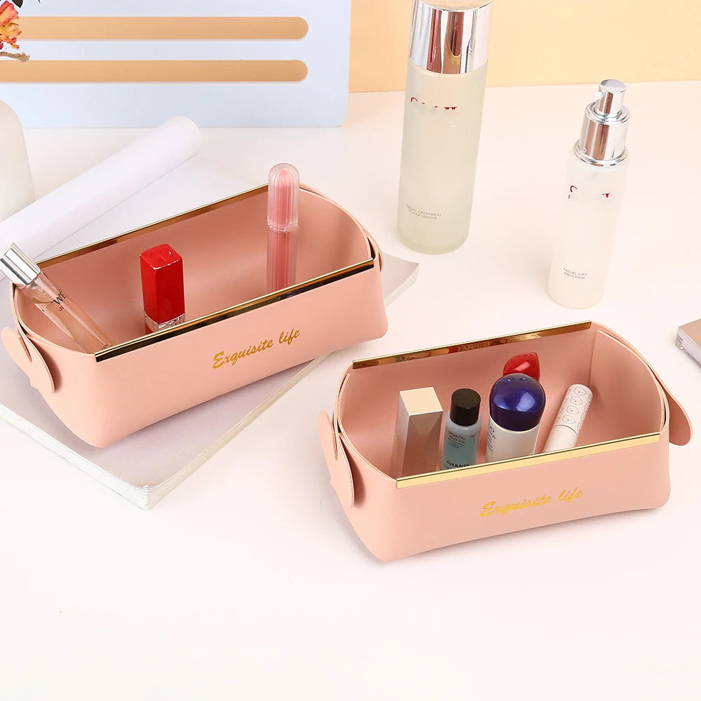boîtes rangement cosmétiques pliables modernes vert foncé rouge rose marron jaune simili cuir doré