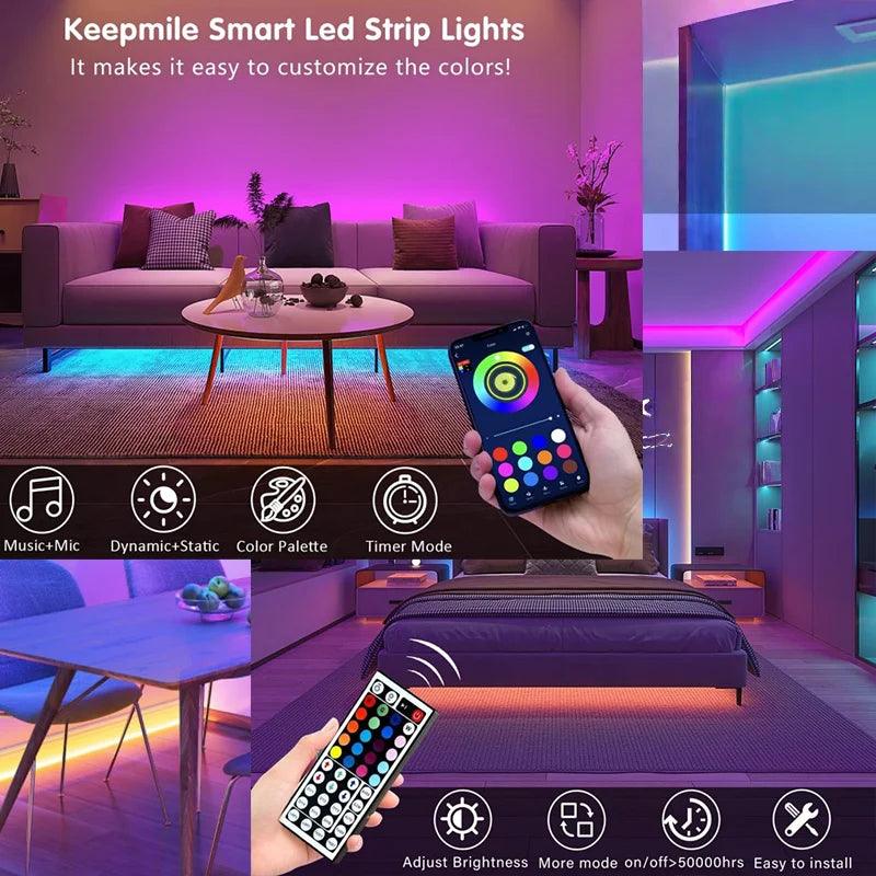 ruban led multicolore 5v adhésif moderne télécommande synchronisation musicale 18led 20m