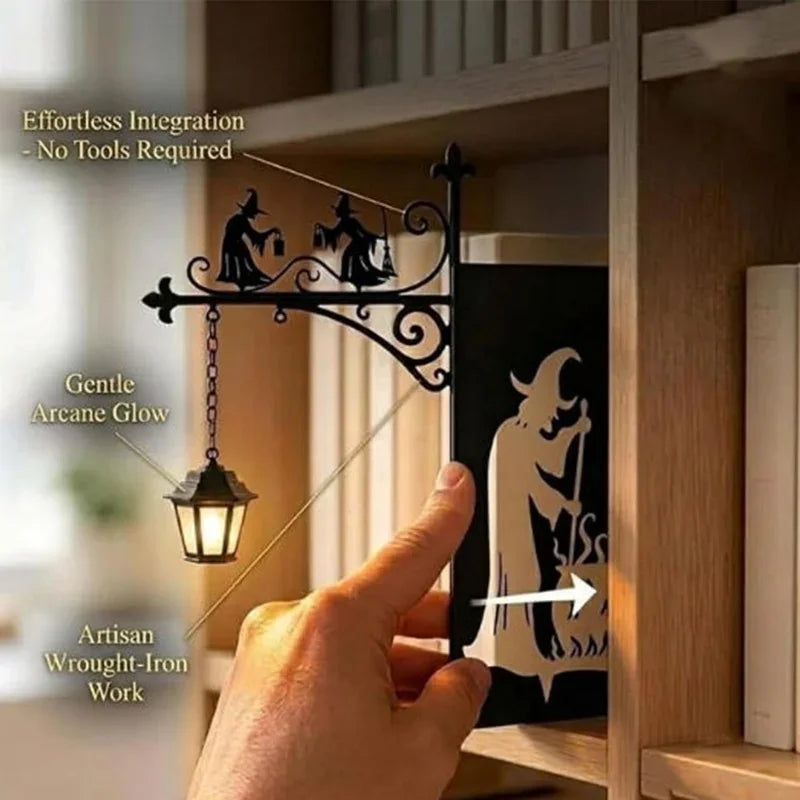 lampe rétro sorcières automnale citrouilles livres éditions binbir gece masallari textures métal étagère décoration