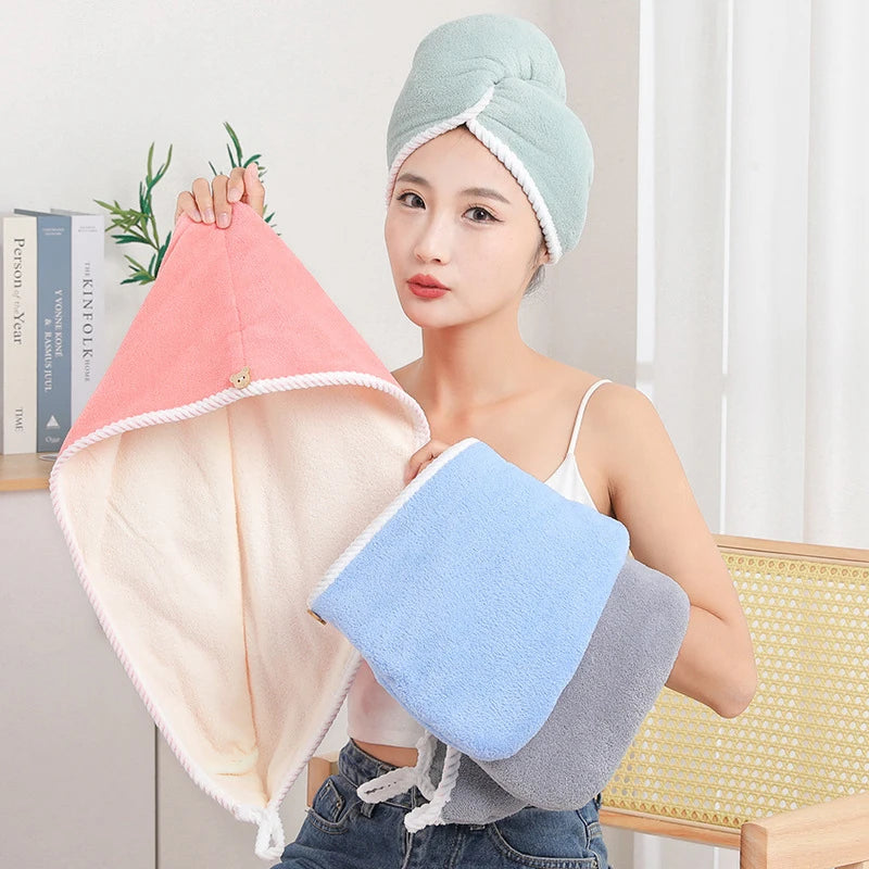 serviette cheveux microfibre rapide séchage rose gris bleu clair bordure blanche élastique moderne confortable