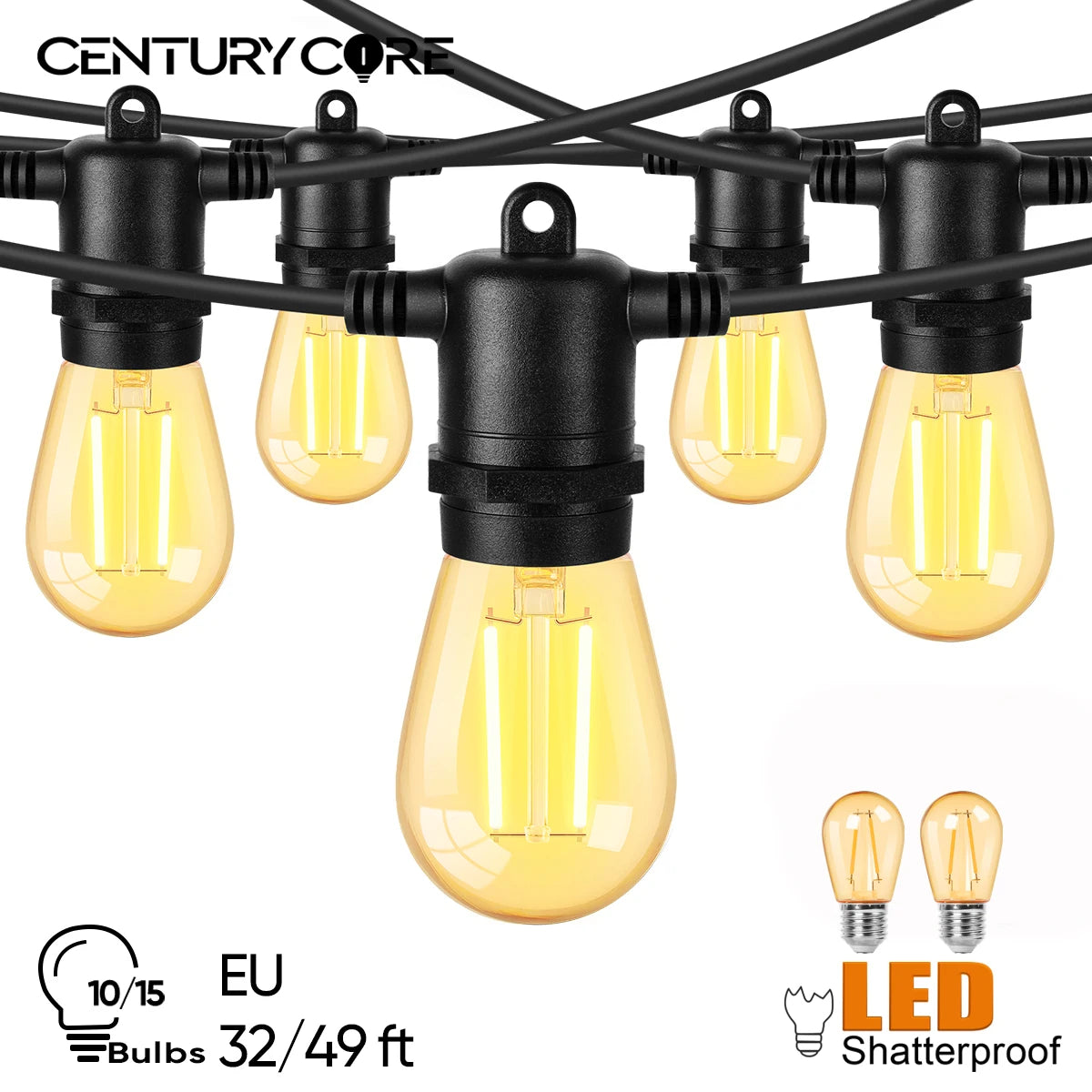 guirlande lumineuse led jaune 10m 10ampoules extérieur imperméable jardin festive
