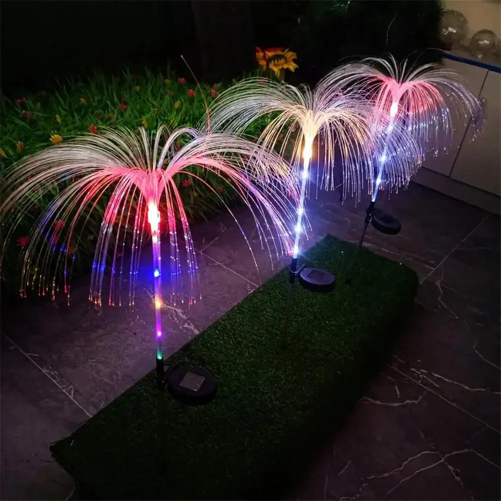 décorations extérieures palmier lumineux solaire multicolore moderne fibre optique jardin festifs