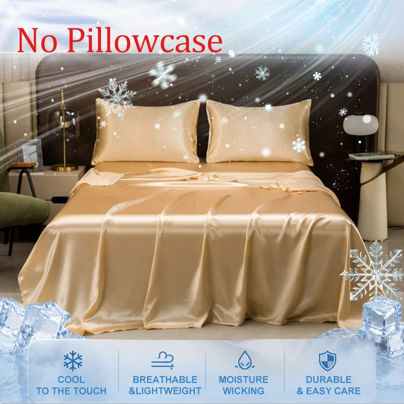drap lit ajusté soie glacée uni satiné chambre moderne confortable frais