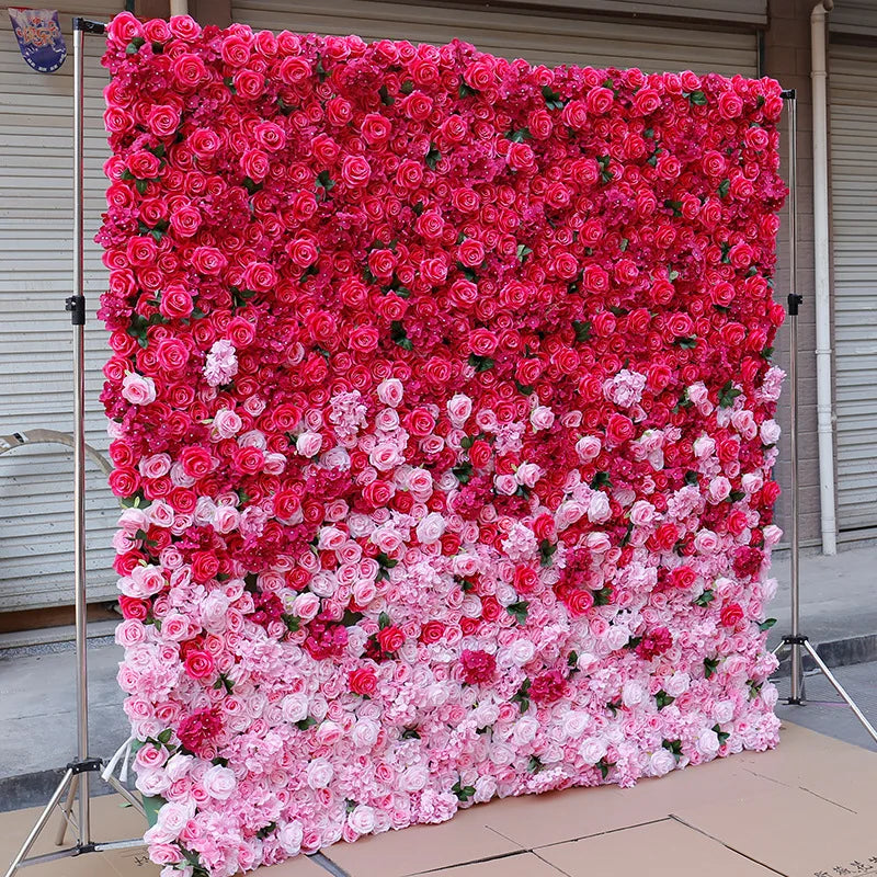 panneau floral decoratif blanc rouge fleurs artificielles toile fond mariage mur fleurs decoratif