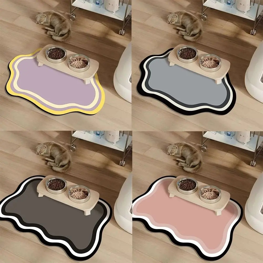 tapis animal violet gris rose noir ondulé microfibre moderne bols support bois