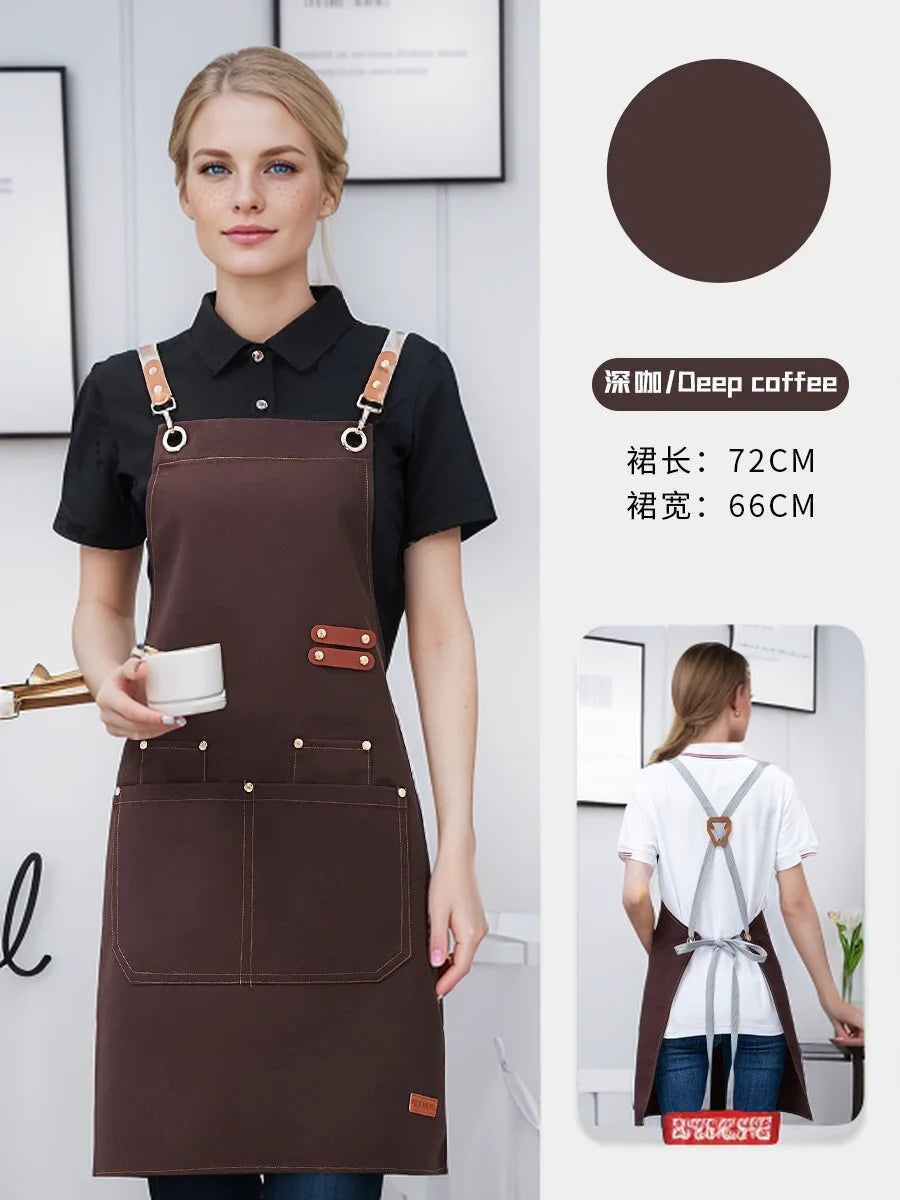 tablier cuisine marron vert beige uni classique poches boucles métalliques imperméable professionnel nettoyage