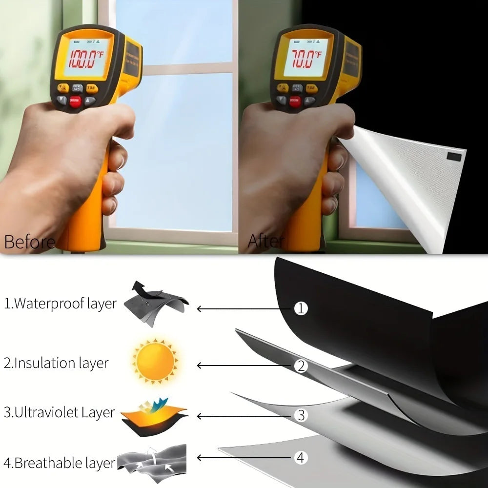 rideau fenêtre noir opaque diy isolation thermique protection uv moderne adhésif chambre maison