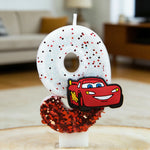 bougies numériques cars personnages paillettes thème automobile blanc rouge noir