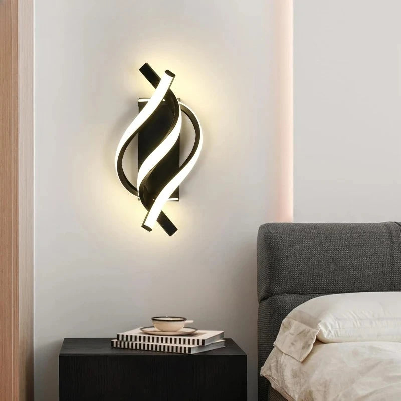 applique murale moderne aluminium noir spirale led cuisine chambre salon entree