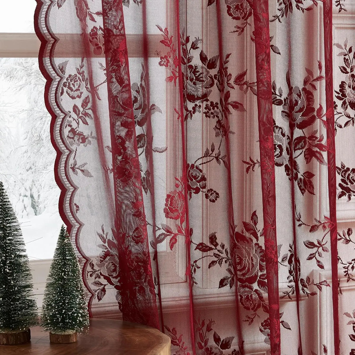 rideaux floral roses translucides décoration noël tringle salon