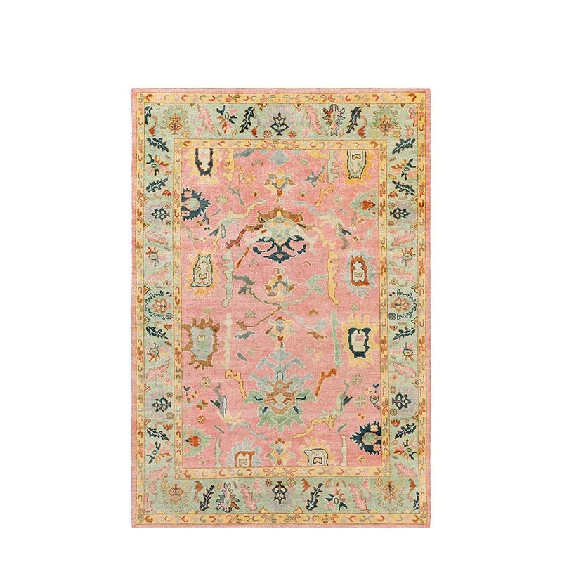 tapis bohème oriental motifs floraux géométriques doux salon moderne rose vert jaune bleu