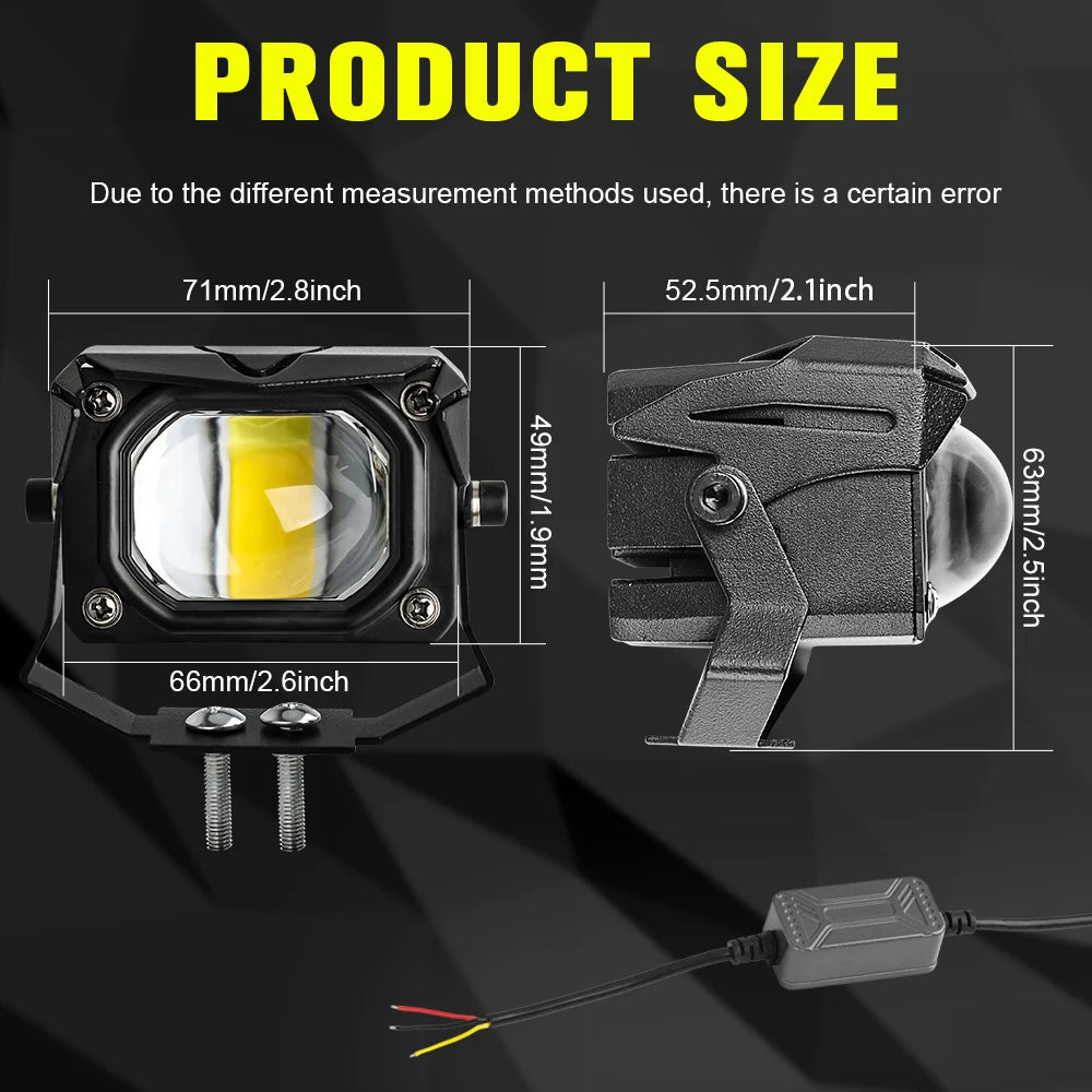 projecteur led spot flood antibrouillard jaune moderne transparent vis câble électrique 6000k 12v 24v