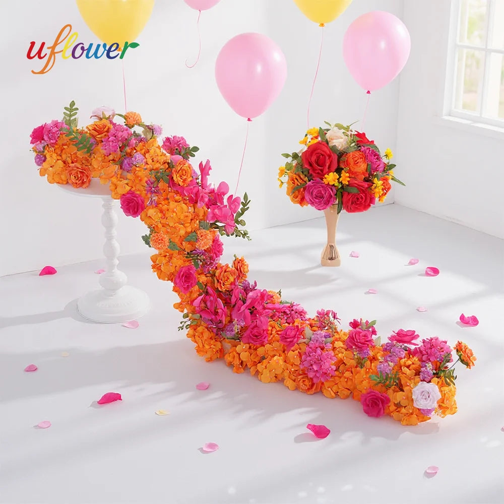 guirlande florale artificielle rose orange moderne mariage décoration extérieure festive 200cm 30cm