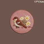 tapis protection tasses rose marron oiseaux fleurs brodés traditionnel artisanal coton polyester