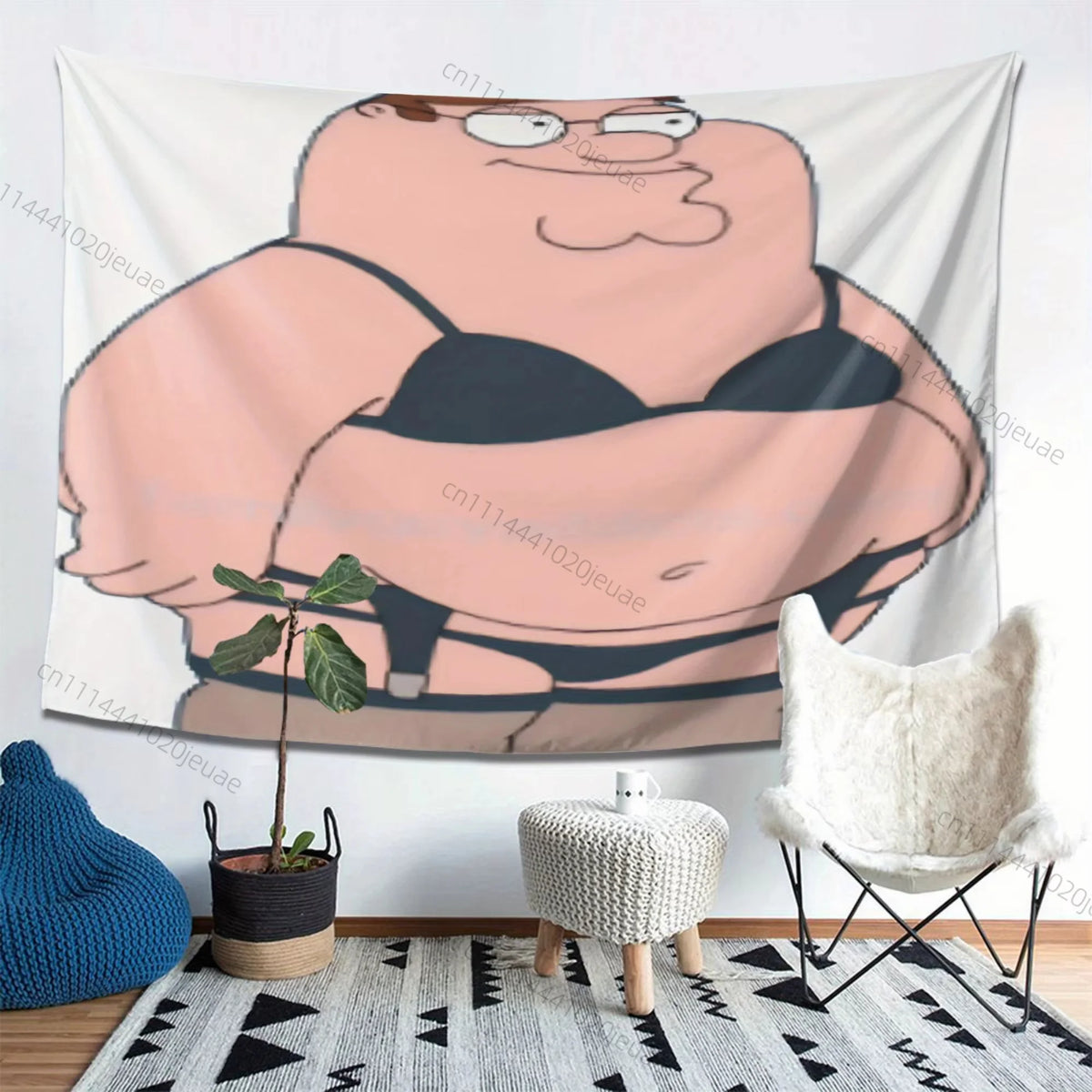 tapisserie murale moderne peter griffin rose noir blanche imprimée polyestère lavable machine 180cm 150cm