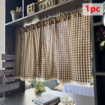 rideau marron clair carreaux gingham vintage polyester ruban dentelle cuisine chambre salon