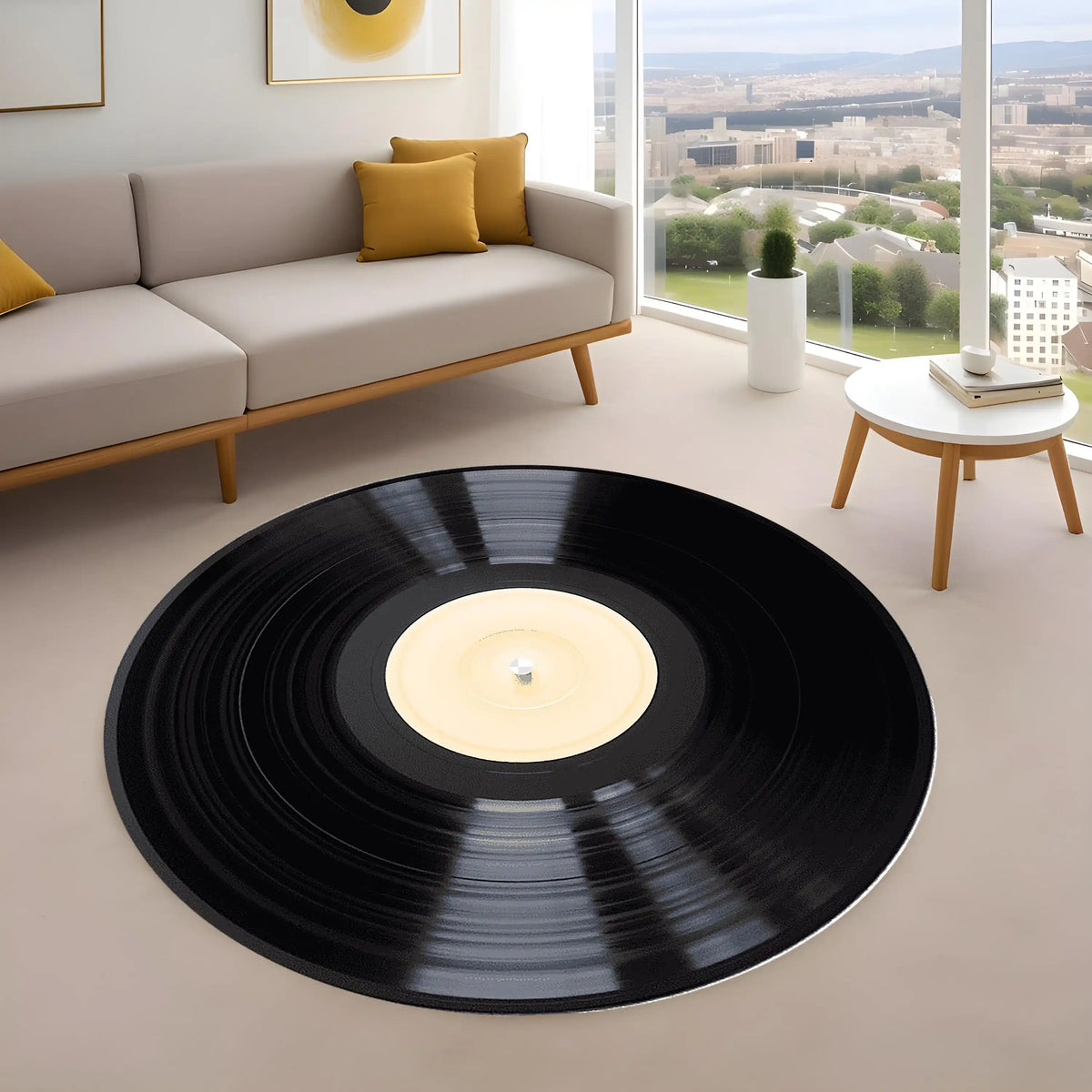 tapis rond moderne noir rouge gris salon chambre antidérapant polypropylène vinyle notes musicales