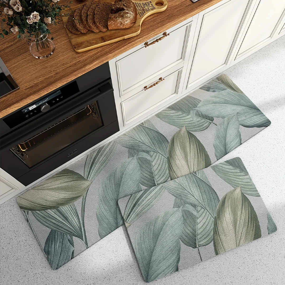 tapis sol vert feuilles tropicales anti dérapant résistant bactéries moderne salon bain chambre imperméable