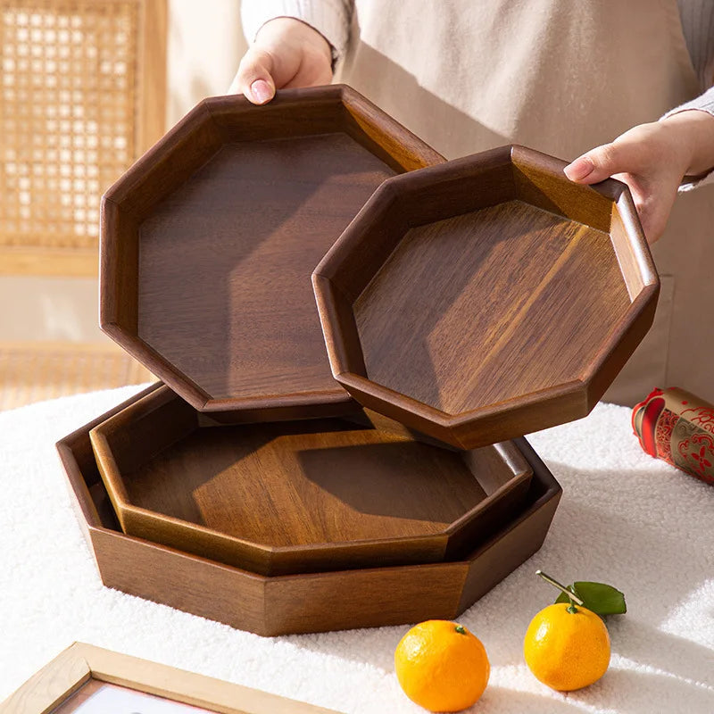 assiettes bois marron foncé minimalistes modernes régulières octogonales