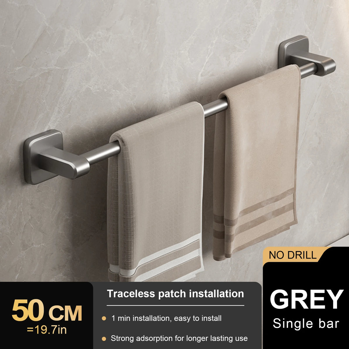 porte serviettes mural gris lisse double barre 30 40 50cm moderne minimaliste fixations murales