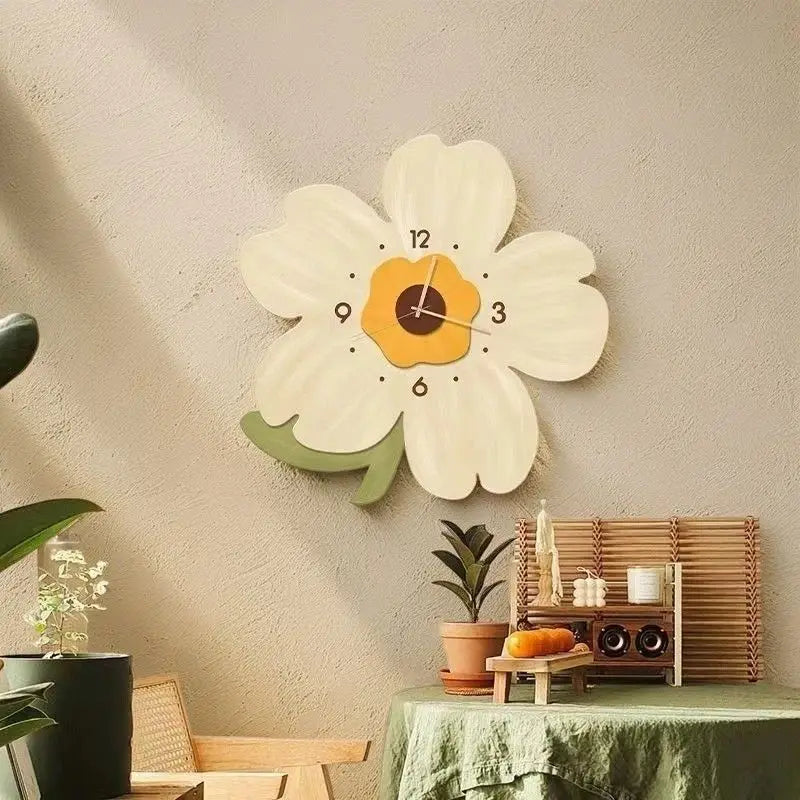 horloge murale moderne motif fleurs colorées décoration salon maison silencieuse grande taille
