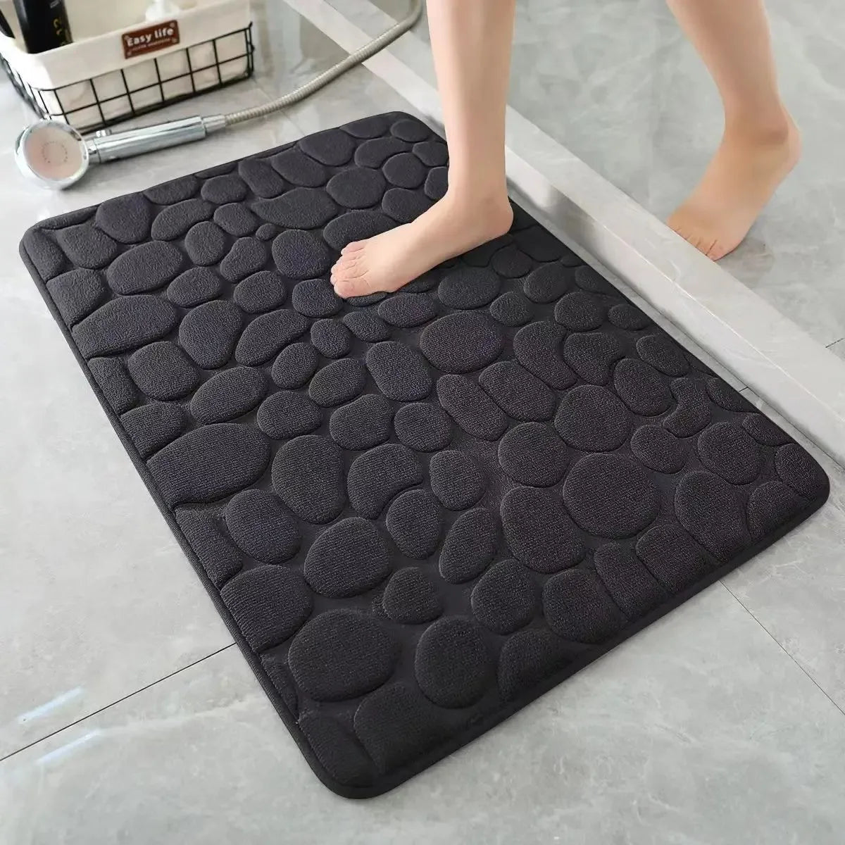 tapis bain gris antidérapant texture cailloux moderne absorbant lavable séchage rapide 40x60cm 20x32cm