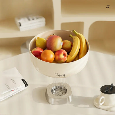 Corbeille à fruits design gris clair sur plan de travail cuisine