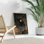 affiche murale paysage nocturne lune arbres fleurs chambre salon décoration bois opaque