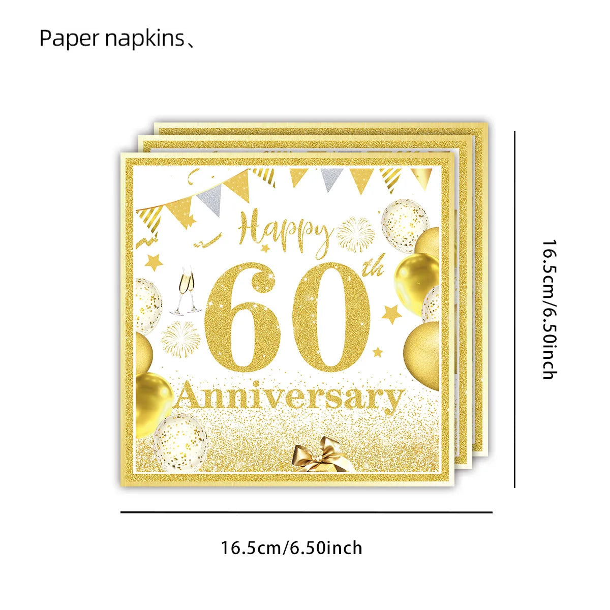 serviettes papier blanc doré anniversaire chiffres étoiles ballons textes festives 18 20 30 40